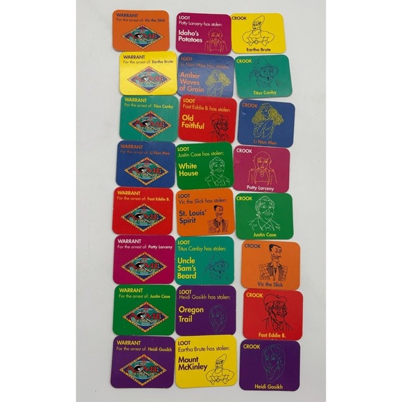 University Games Other - 1993 Where In The USA Is Carmen Sandiego Replacement Crook,Loot,Warrant 24 Cards